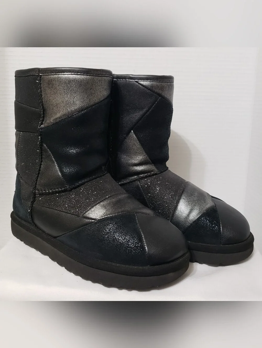 UGG Classic Glitter Black Patchwork Suede Boots Size  6